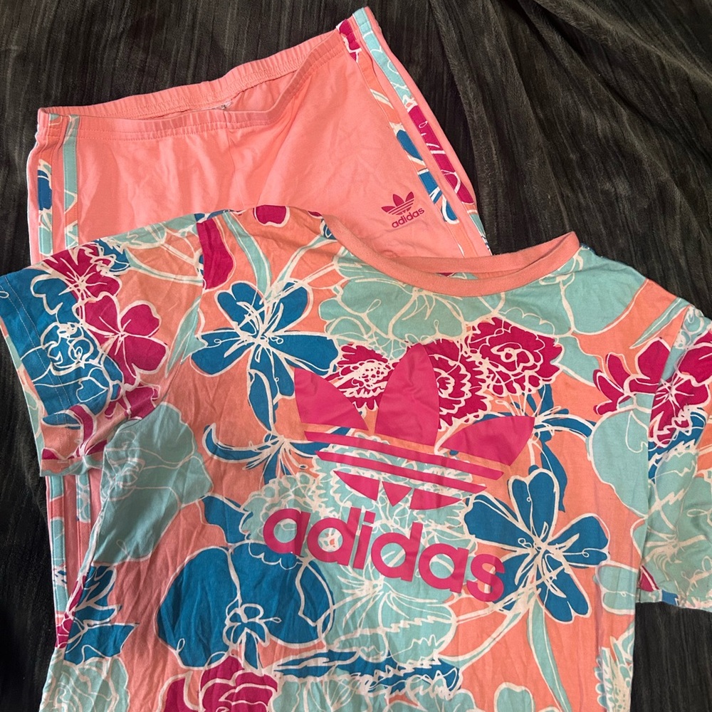 Adidas Floral Print T-Shirt and pant Set